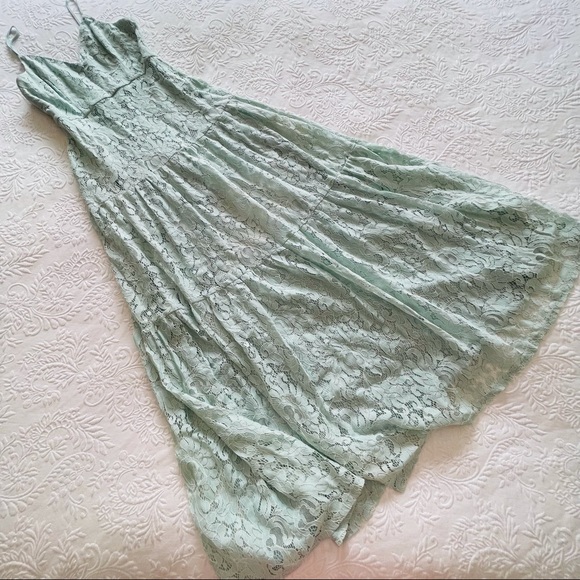 NWOT Lulus Finely Light Sage Green Lace Tiered Maxi Dress Small - Picture 5 of 14